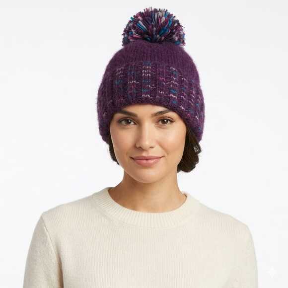 Echo New York Accessories - Echo New York knitted hat with pompom and trim.